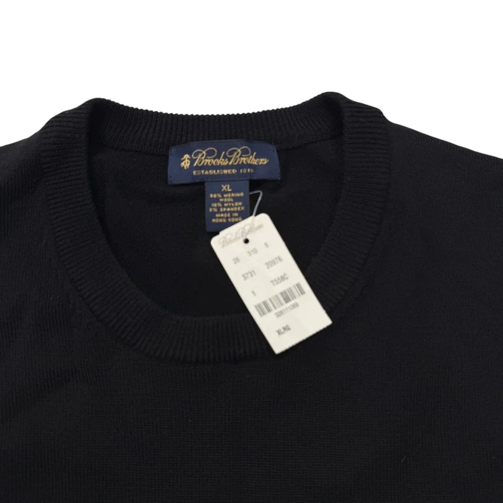 Brooks Brothers Mens XL Black Merino Wool Blend Crewneck Sweater NWT Pullover